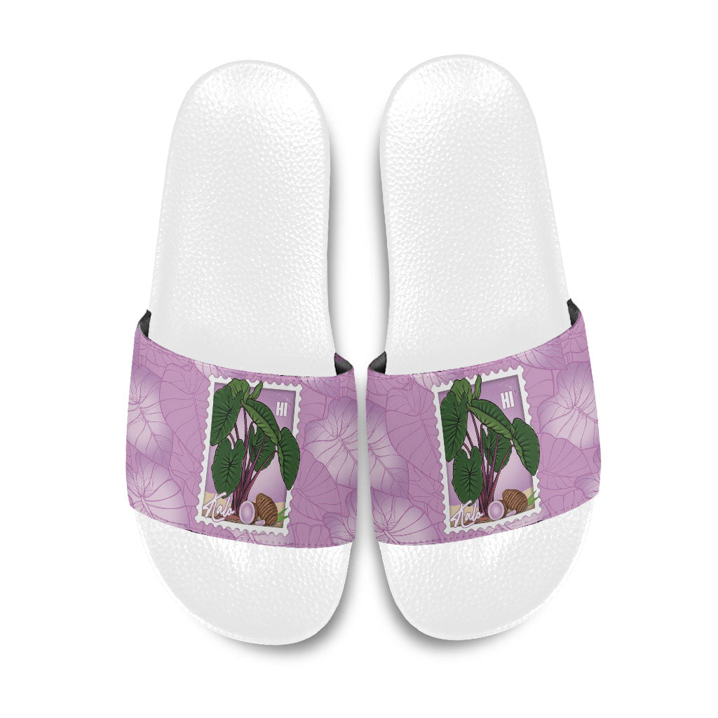 Aloha Hawaii Kalo Slide Sandals Hawaiian Taro Leaves Stylized Stamp LT14 Purple - Polynesian Pride