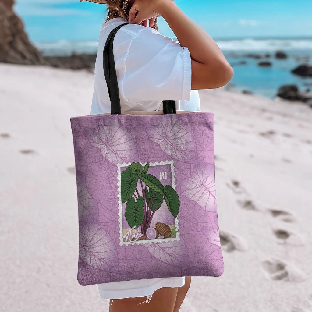 Aloha Hawaii Kalo Tote Bag Hawaiian Taro Leaves Stylized Stamp LT14 - Polynesian Pride