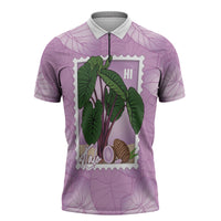 Aloha Hawaii Kalo Zipper Polo Shirt Hawaiian Taro Leaves Stylized Stamp LT14 Purple - Polynesian Pride