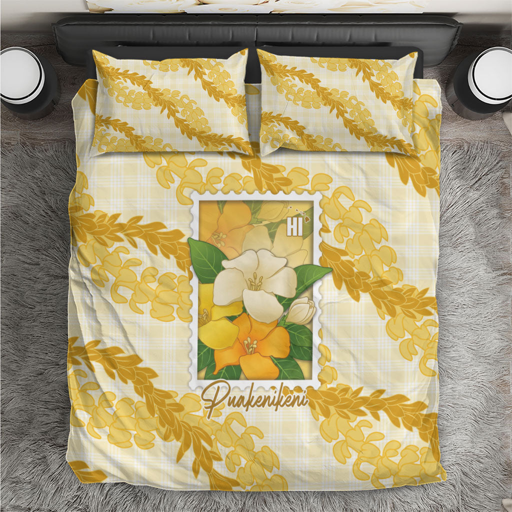 Aloha Hawaii Puakenikeni Bedding Set Hawaiian Lei Palaka Motifs Stylized Stamp LT14 Yellow - Polynesian Pride