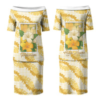 Aloha Hawaii Puakenikeni Couples Matching Puletasi and Long Sleeve Button Shirt Hawaiian Lei Palaka Motifs Stylized Stamp LT14 - Polynesian Pride
