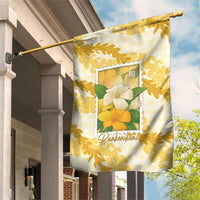 Aloha Hawaii Puakenikeni Garden Flag Hawaiian Lei Palaka Motifs Stylized Stamp LT14 House Flag Yellow - Polynesian Pride