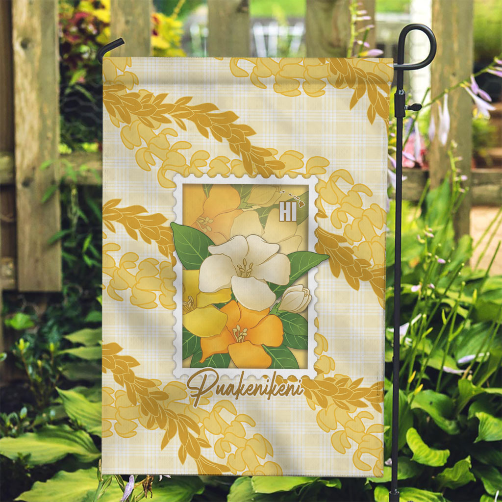 Aloha Hawaii Puakenikeni Garden Flag Hawaiian Lei Palaka Motifs Stylized Stamp LT14 Garden Flag Yellow - Polynesian Pride