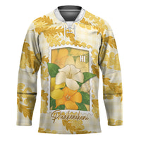 Aloha Hawaii Puakenikeni Hockey Jersey Hawaiian Lei Palaka Motifs Stylized Stamp LT14 Unisex Yellow - Polynesian Pride