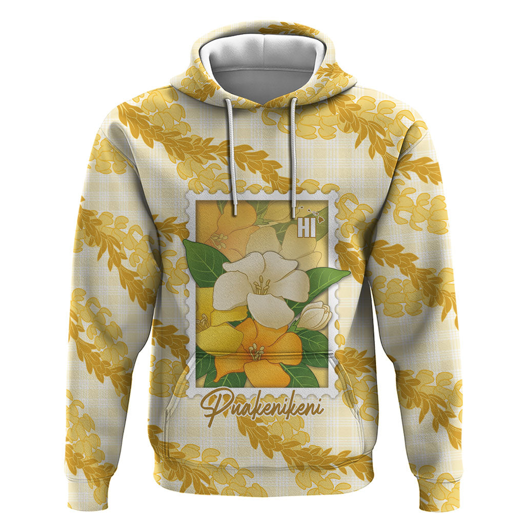 Aloha Hawaii Puakenikeni Hoodie Hawaiian Lei Palaka Motifs Stylized Stamp LT14 Pullover Hoodie Yellow - Polynesian Pride