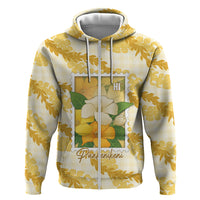 Aloha Hawaii Puakenikeni Hoodie Hawaiian Lei Palaka Motifs Stylized Stamp LT14 Zip Hoodie Yellow - Polynesian Pride