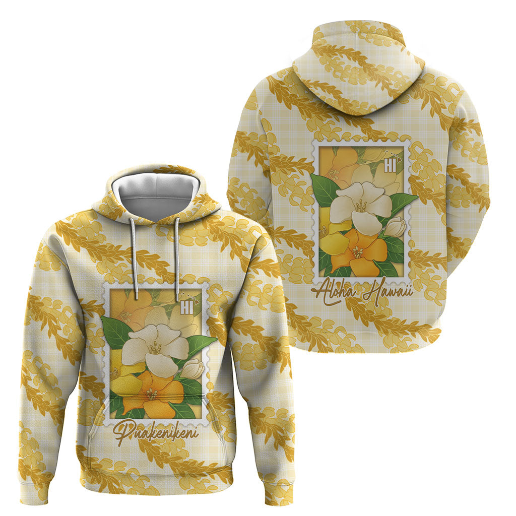Aloha Hawaii Puakenikeni Hoodie Hawaiian Lei Palaka Motifs Stylized Stamp LT14 - Polynesian Pride