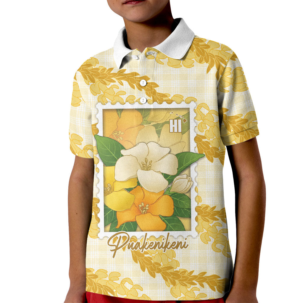Aloha Hawaii Puakenikeni Kid Polo Shirt Hawaiian Lei Palaka Motifs Stylized Stamp LT14 Kid Yellow - Polynesian Pride
