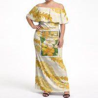 Aloha Hawaii Puakenikeni Off Shoulder Maxi Dress Hawaiian Lei Palaka Motifs Stylized Stamp LT14 Women Yellow - Polynesian Pride