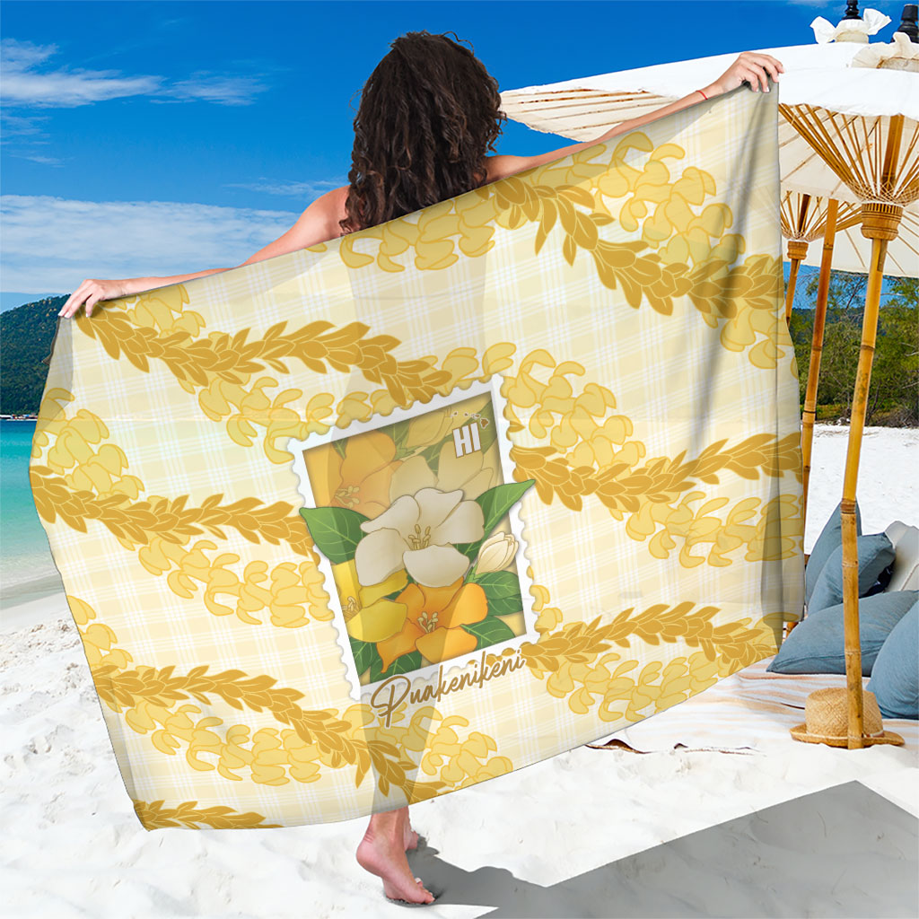 Aloha Hawaii Puakenikeni Sarong Hawaiian Lei Palaka Motifs Stylized Stamp LT14 One Size 44 x 66 inches Yellow - Polynesian Pride