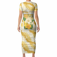 Aloha Hawaii Puakenikeni Short Sleeve Bodycon Dress Hawaiian Lei Palaka Motifs Stylized Stamp LT14 - Polynesian Pride