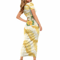 Aloha Hawaii Puakenikeni Short Sleeve Bodycon Dress Hawaiian Lei Palaka Motifs Stylized Stamp LT14 - Polynesian Pride