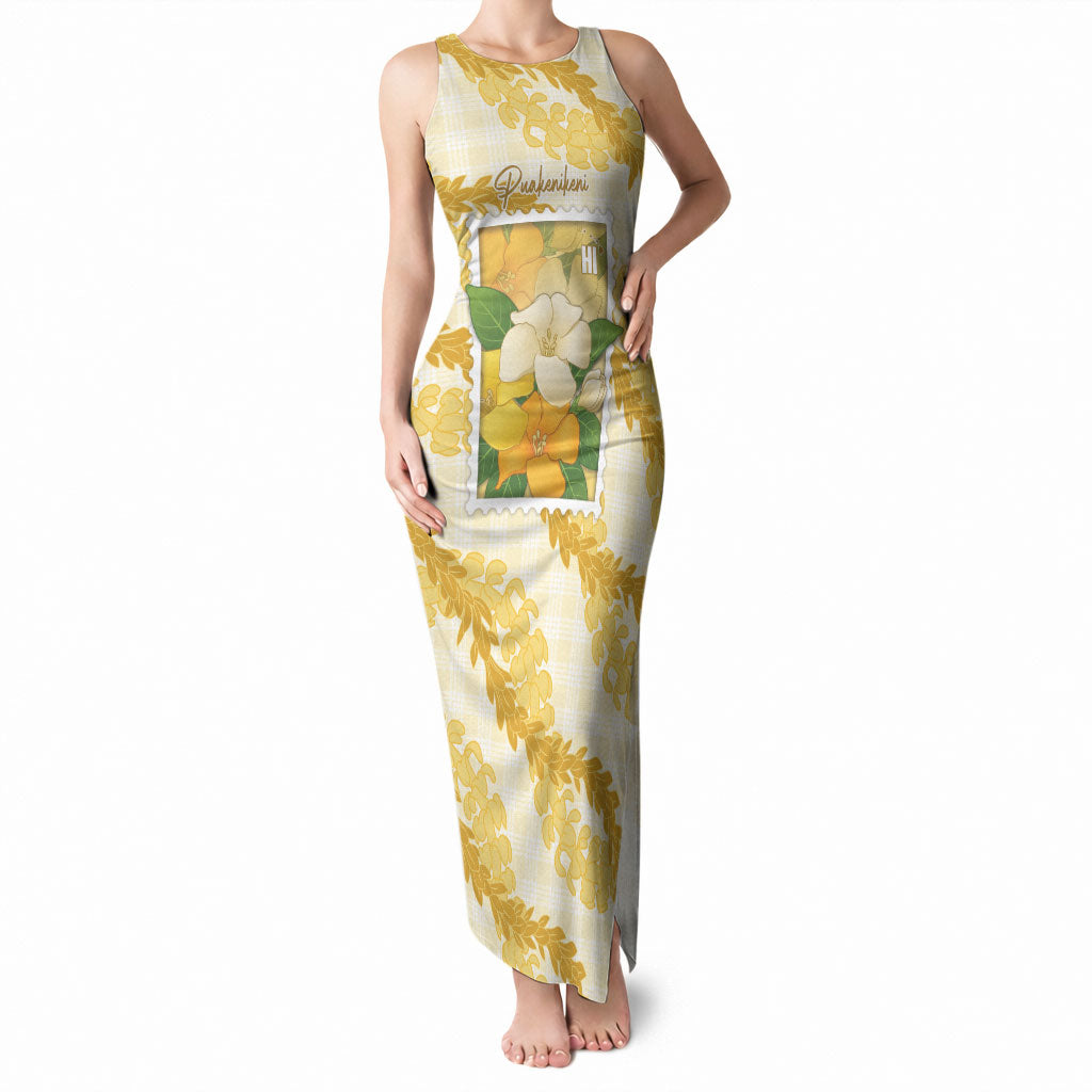 Aloha Hawaii Puakenikeni Tank Maxi Dress Hawaiian Lei Palaka Motifs Stylized Stamp LT14 Women Yellow - Polynesian Pride