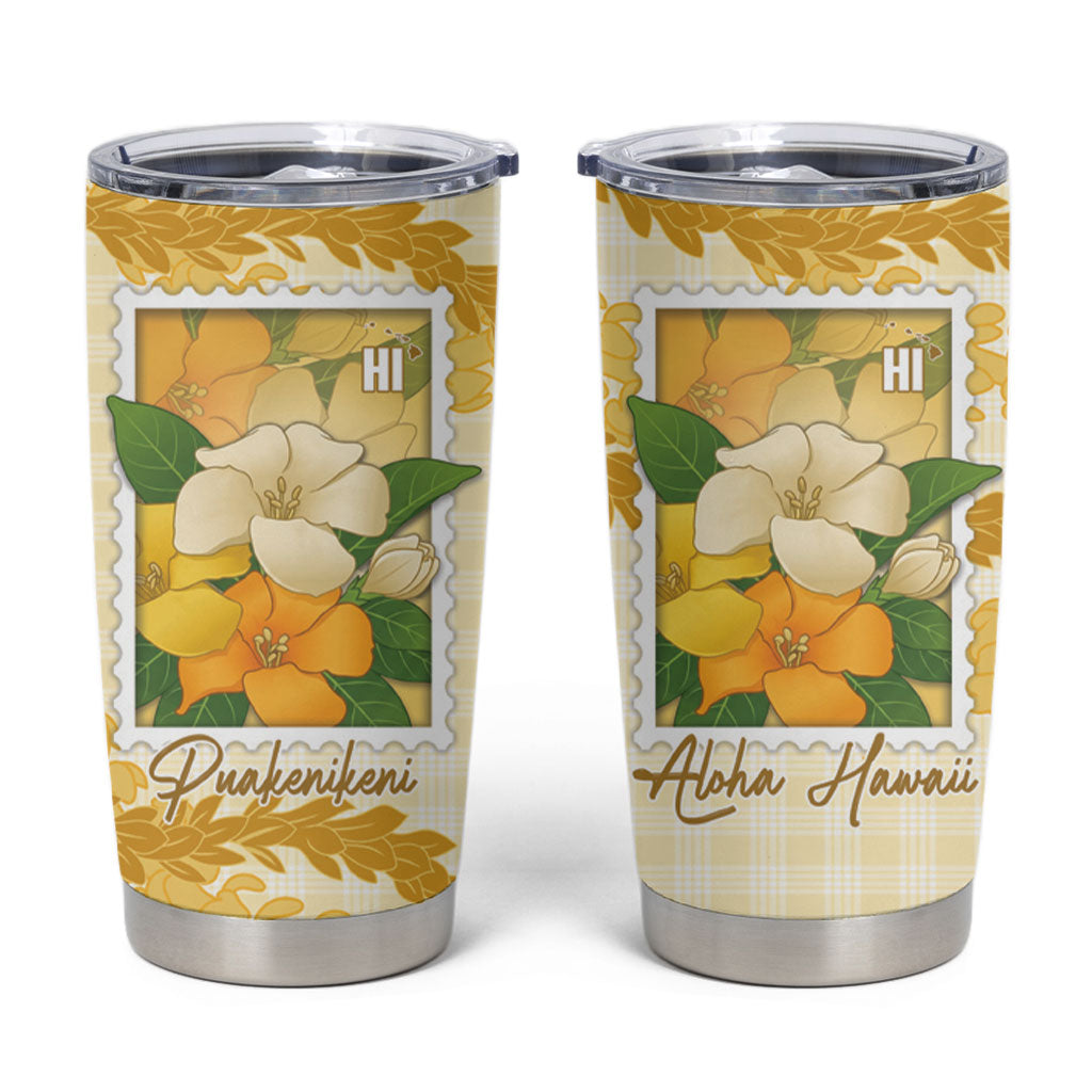 Aloha Hawaii Puakenikeni Tumbler Cup Hawaiian Lei Palaka Motifs Stylized Stamp LT14 Yellow - Polynesian Pride