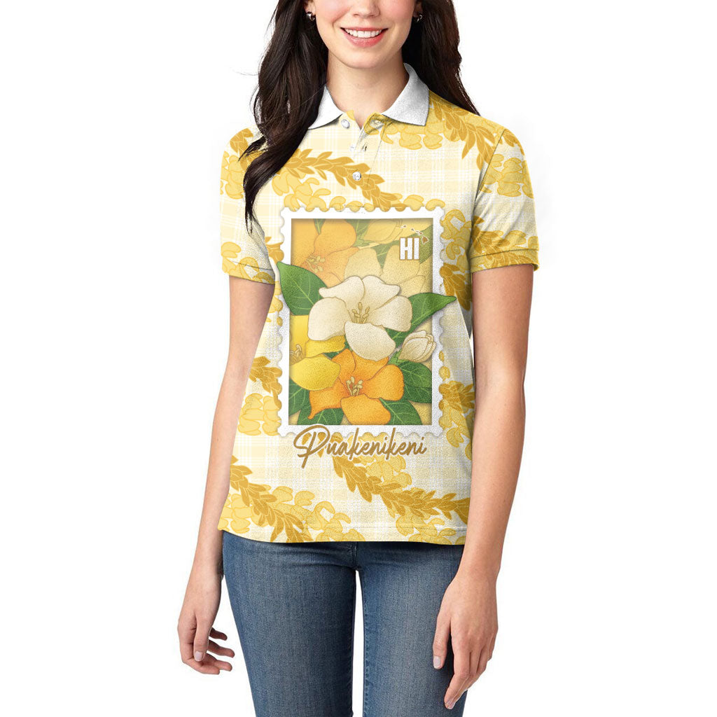 Aloha Hawaii Puakenikeni Women Polo Shirt Hawaiian Lei Palaka Motifs Stylized Stamp LT14 - Polynesian Pride
