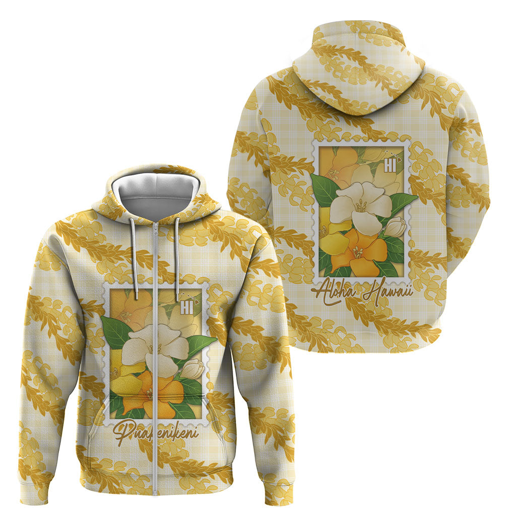 Aloha Hawaii Puakenikeni Zip Hoodie Hawaiian Lei Palaka Motifs Stylized Stamp LT14 - Polynesian Pride