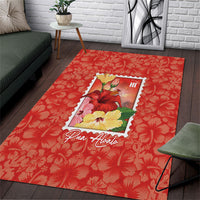 Aloha Hawaii Pua Aloalo Area Rug Hawaiian Hibiscus Flowers Stylized Stamp LT14 Red - Polynesian Pride