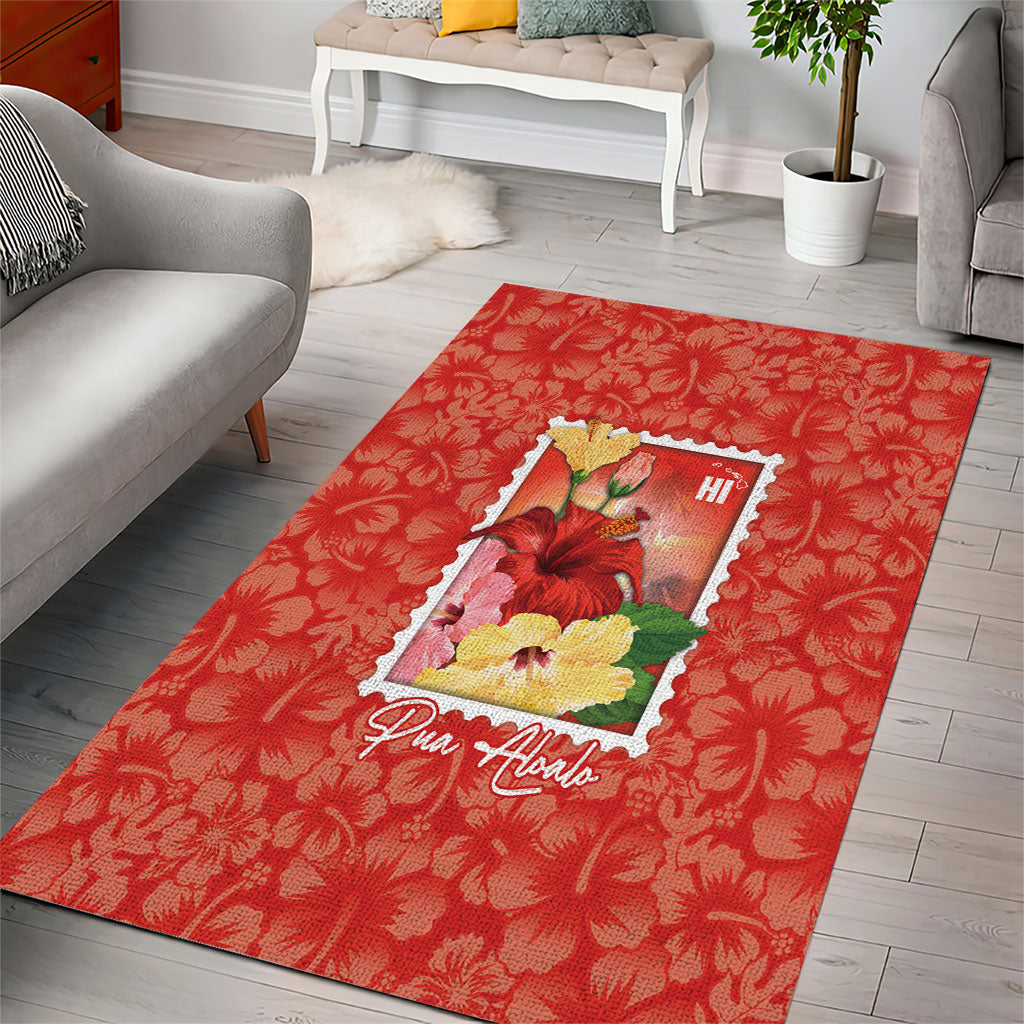 Aloha Hawaii Pua Aloalo Area Rug Hawaiian Hibiscus Flowers Stylized Stamp LT14 - Polynesian Pride
