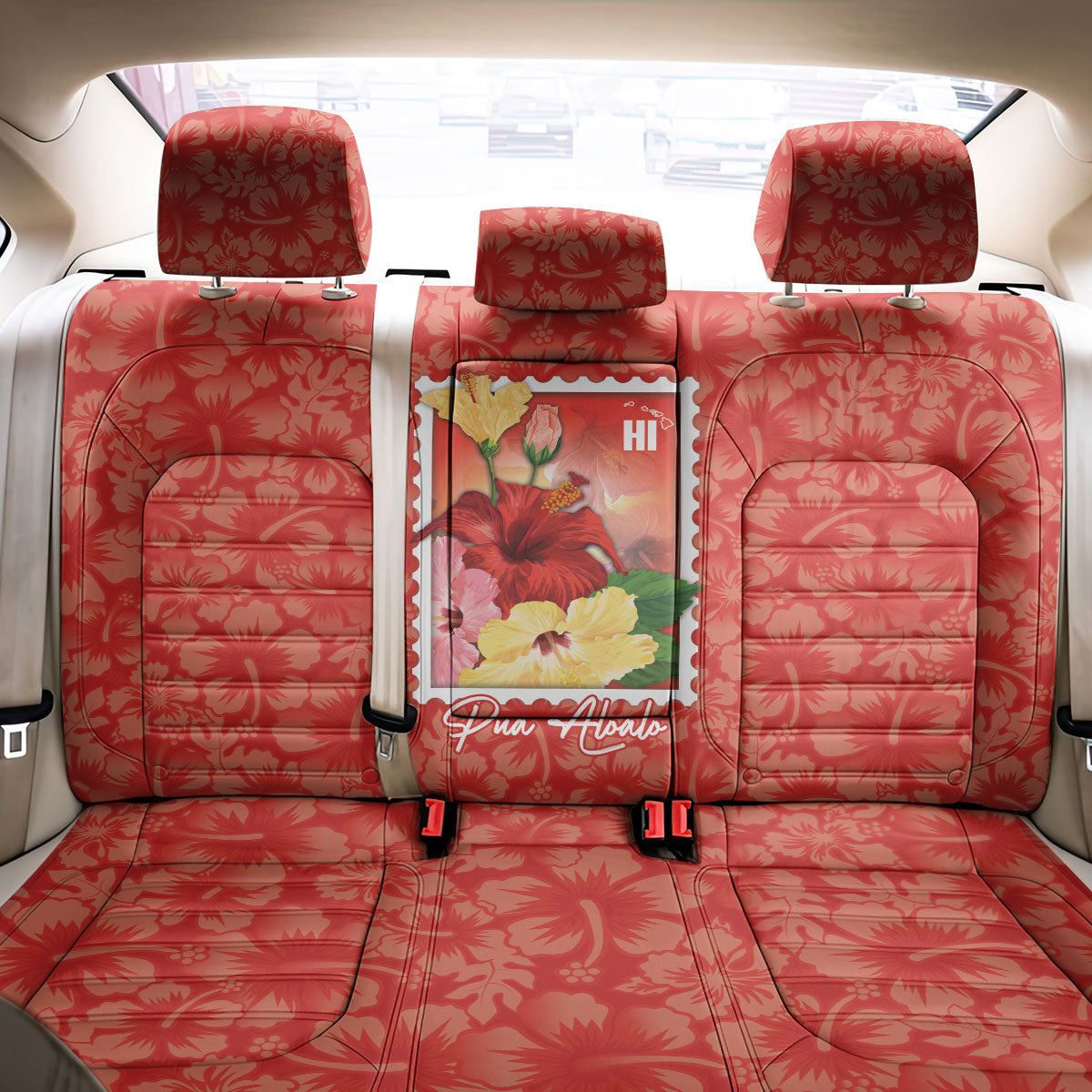 Aloha Hawaii Pua Aloalo Back Car Seat Cover Hawaiian Hibiscus Flowers Stylized Stamp LT14 - Polynesian Pride