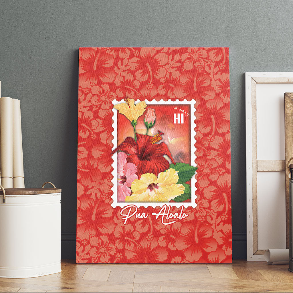 Aloha Hawaii Pua Aloalo Canvas Wall Art Hawaiian Hibiscus Flowers Stylized Stamp LT14 - Polynesian Pride