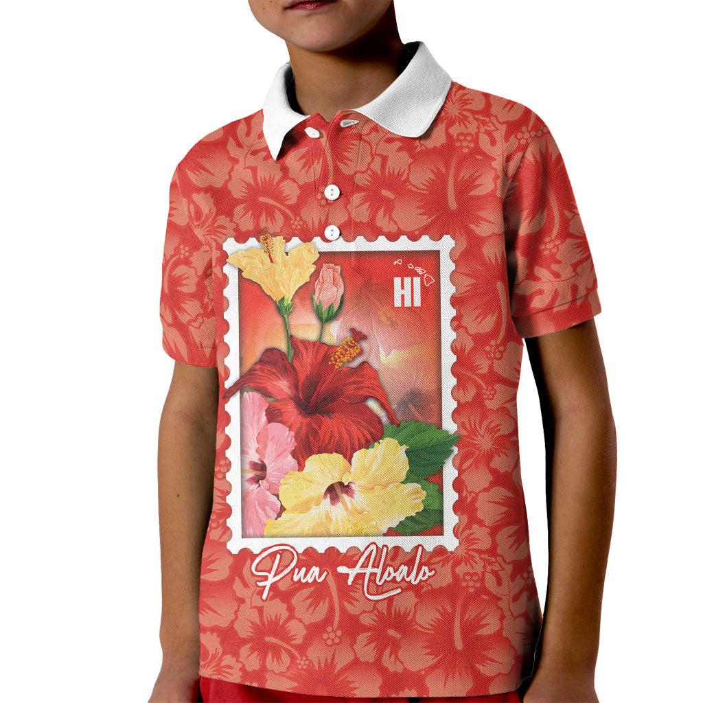 Aloha Hawaii Pua Aloalo Kid Polo Shirt Hawaiian Hibiscus Flowers Stylized Stamp LT14 Kid Red - Polynesian Pride