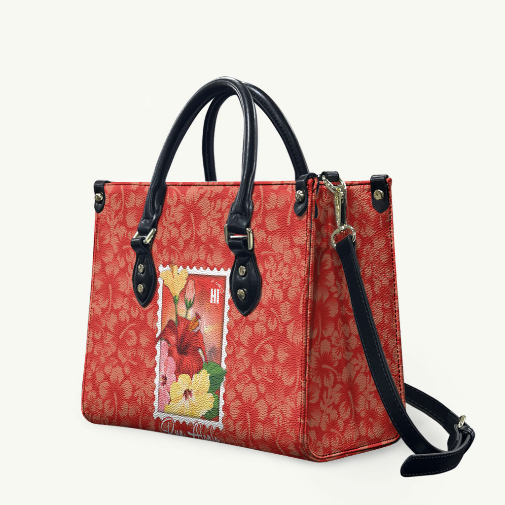 Aloha Hawaii Pua Aloalo Leather Bag Hawaiian Hibiscus Flowers Stylized Stamp LT14 Red - Polynesian Pride