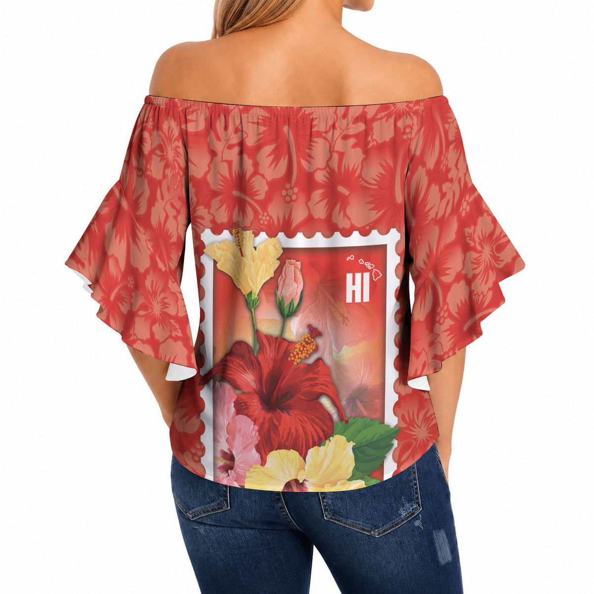 Aloha Hawaii Pua Aloalo Off Shoulder Wrap Waist Top Hawaiian Hibiscus Flowers Stylized Stamp LT14 - Polynesian Pride