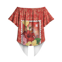Aloha Hawaii Pua Aloalo Off Shoulder Wrap Waist Top Hawaiian Hibiscus Flowers Stylized Stamp LT14 - Polynesian Pride