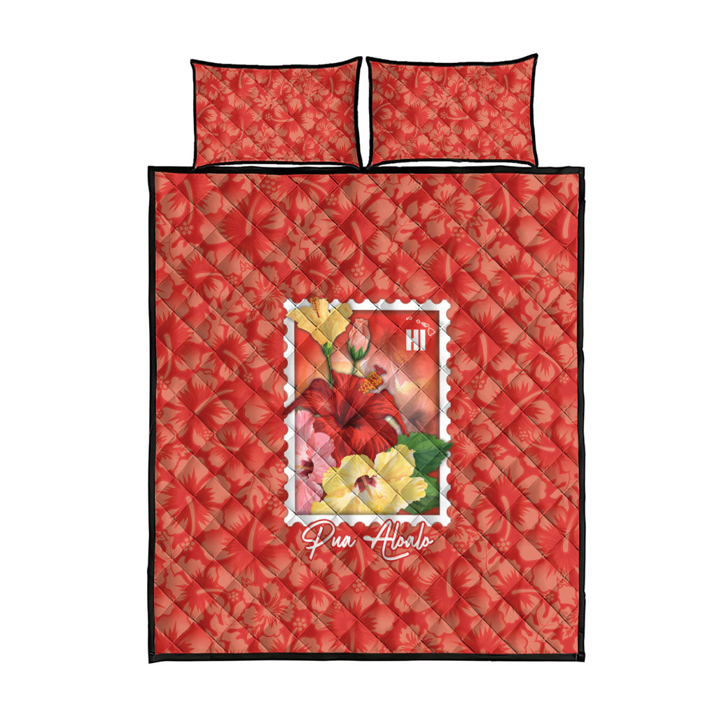Aloha Hawaii Pua Aloalo Quilt Bed Set Hawaiian Hibiscus Flowers Stylized Stamp LT14 - Polynesian Pride