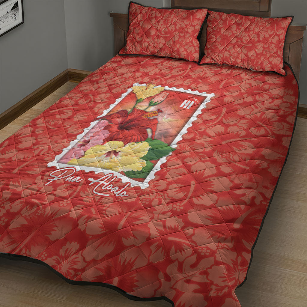 Aloha Hawaii Pua Aloalo Quilt Bed Set Hawaiian Hibiscus Flowers Stylized Stamp LT14 - Polynesian Pride