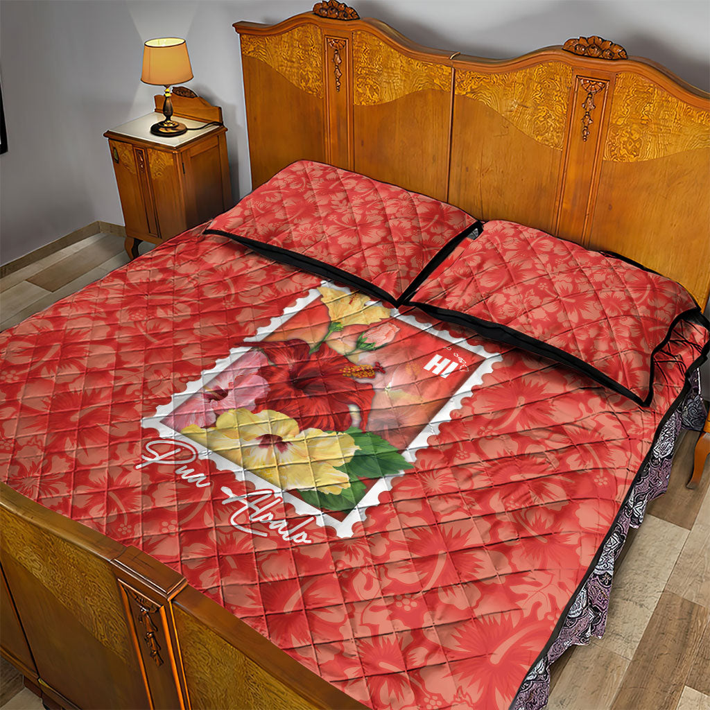 Aloha Hawaii Pua Aloalo Quilt Bed Set Hawaiian Hibiscus Flowers Stylized Stamp LT14 - Polynesian Pride