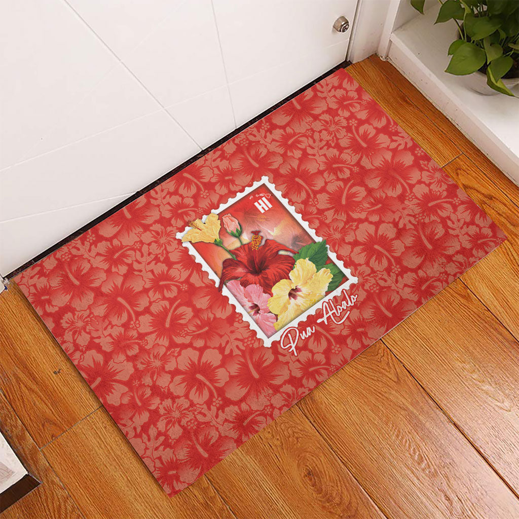 Aloha Hawaii Pua Aloalo Rubber Doormat Hawaiian Hibiscus Flowers Stylized Stamp LT14 - Polynesian Pride