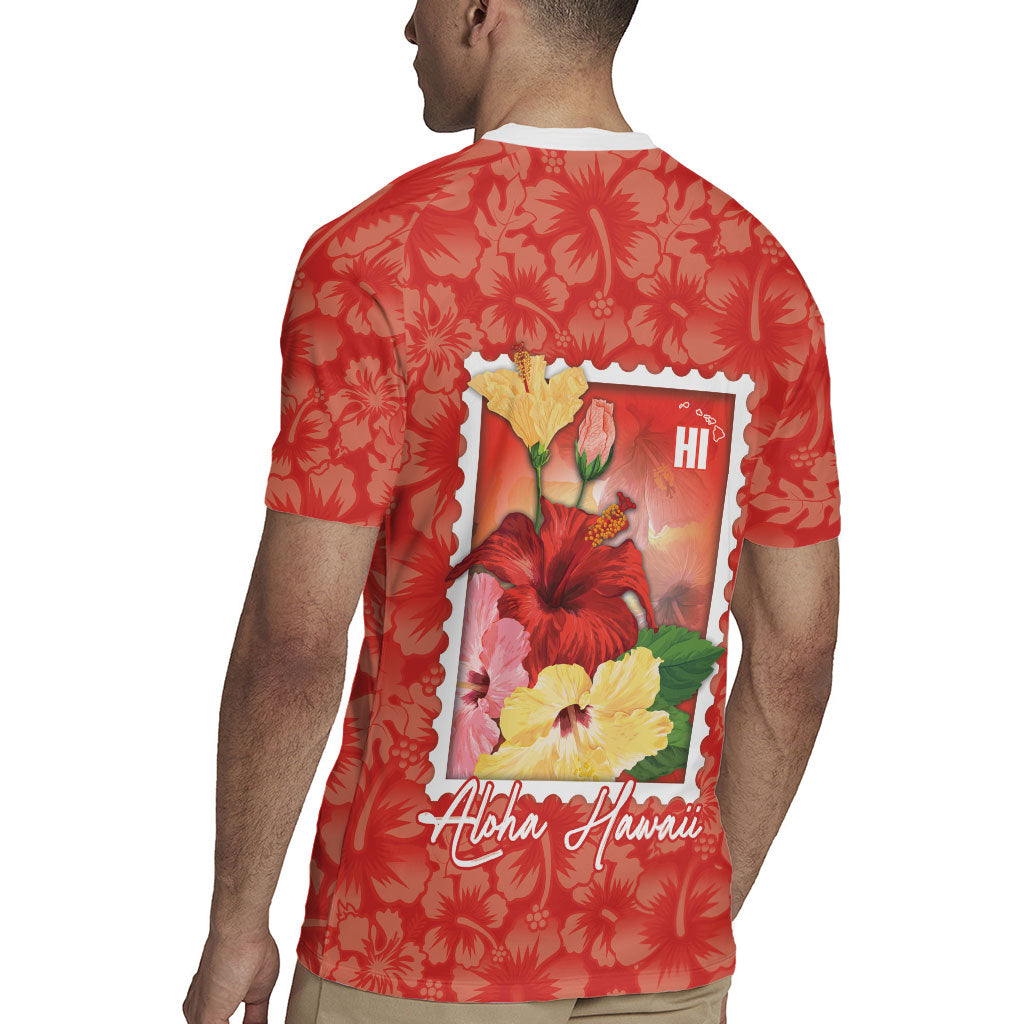 Aloha Hawaii Pua Aloalo Rugby Jersey Hawaiian Hibiscus Flowers Stylized Stamp LT14 - Polynesian Pride