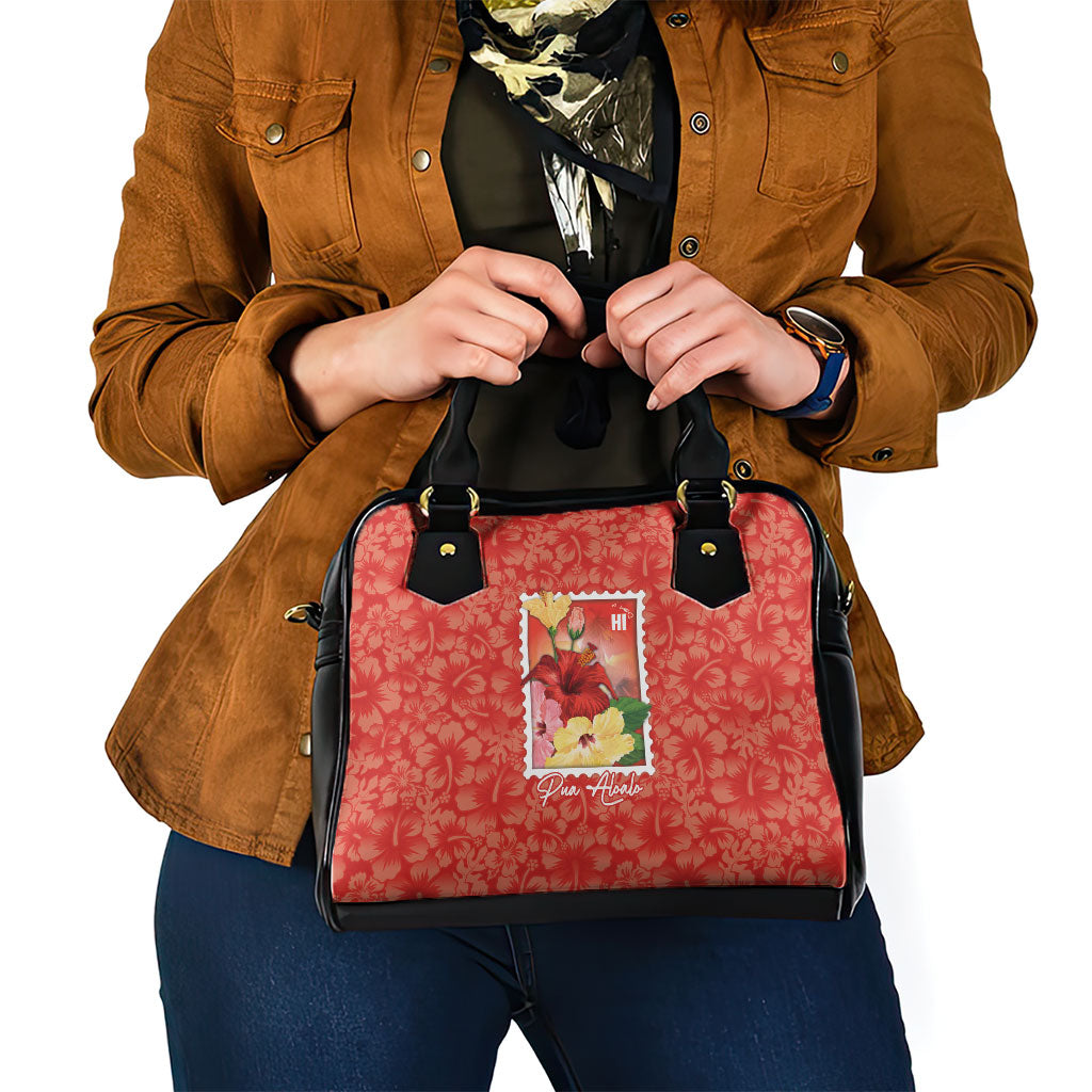 Aloha Hawaii Pua Aloalo Shoulder Handbag Hawaiian Hibiscus Flowers Stylized Stamp LT14 - Polynesian Pride