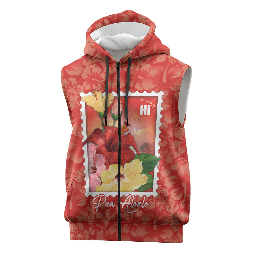 Aloha Hawaii Pua Aloalo Sleeveless Zip Hoodie Hawaiian Hibiscus Flowers Stylized Stamp LT14 Red - Polynesian Pride