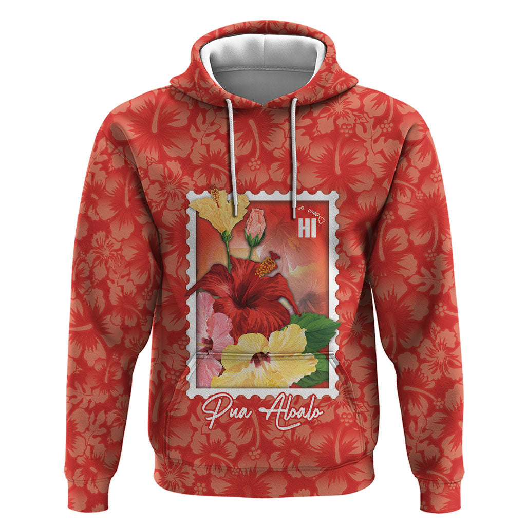 Aloha Hawaii Pua Aloalo Zip Hoodie Hawaiian Hibiscus Flowers Stylized Stamp LT14 Pullover Hoodie Red - Polynesian Pride