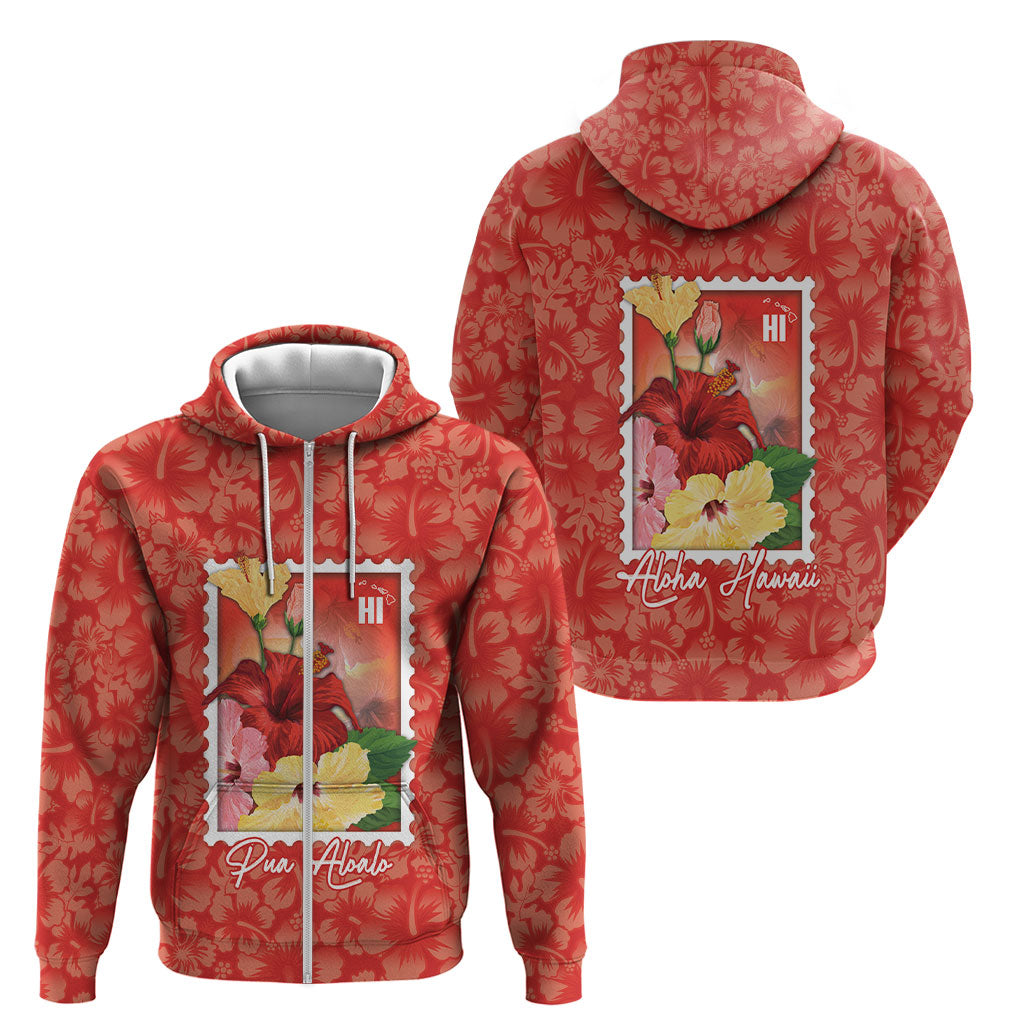 Aloha Hawaii Pua Aloalo Zip Hoodie Hawaiian Hibiscus Flowers Stylized Stamp LT14 - Polynesian Pride
