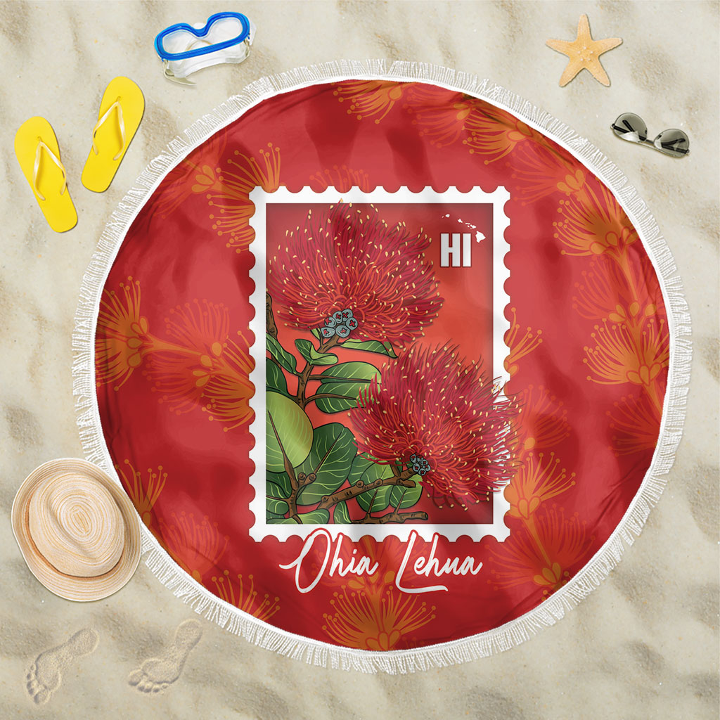 Aloha Hawaii Ohia Lehua Beach Blanket Hawaiian Lei Stylized Stamp LT14 One Size 150cm Red - Polynesian Pride