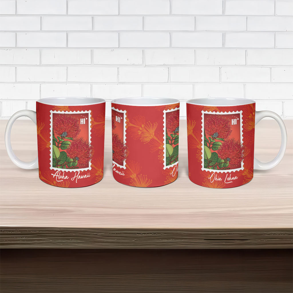 Aloha Hawaii Ohia Lehua Ceramic Mug Hawaiian Lei Stylized Stamp LT14 - Polynesian Pride
