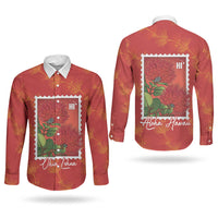 Aloha Hawaii Ohia Lehua Couples Matching Puletasi and Long Sleeve Button Shirt Hawaiian Lei Stylized Stamp LT14 - Polynesian Pride