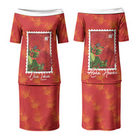 Aloha Hawaii Ohia Lehua Couples Matching Puletasi and Long Sleeve Button Shirt Hawaiian Lei Stylized Stamp LT14 - Polynesian Pride