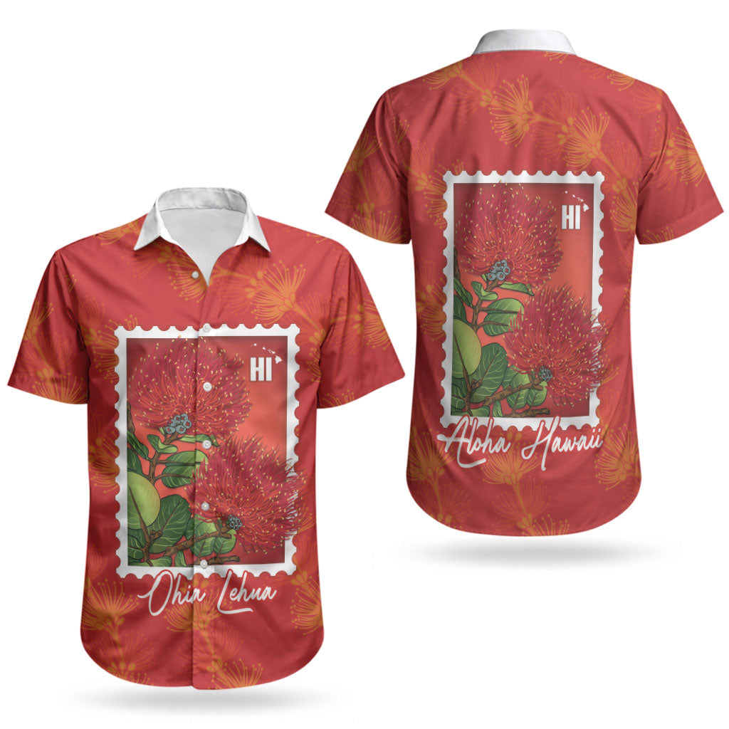 Aloha Hawaii Ohia Lehua Couples Matching Summer Maxi Dress and Hawaiian Shirt Hawaiian Lei Stylized Stamp LT14 - Polynesian Pride