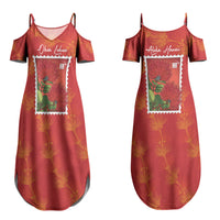 Aloha Hawaii Ohia Lehua Couples Matching Summer Maxi Dress and Hawaiian Shirt Hawaiian Lei Stylized Stamp LT14 - Polynesian Pride