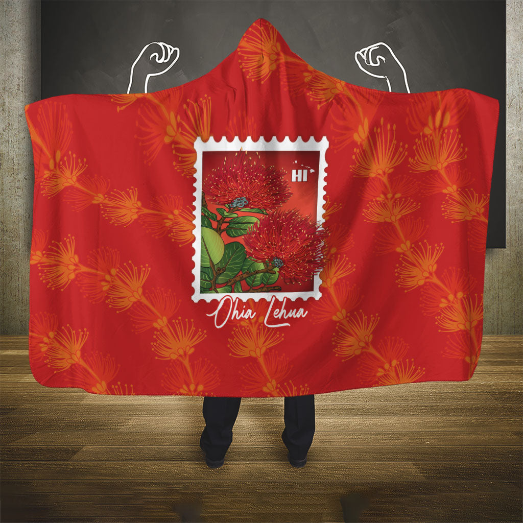 Aloha Hawaii Ohia Lehua Hooded Blanket Hawaiian Lei Stylized Stamp LT14 - Polynesian Pride