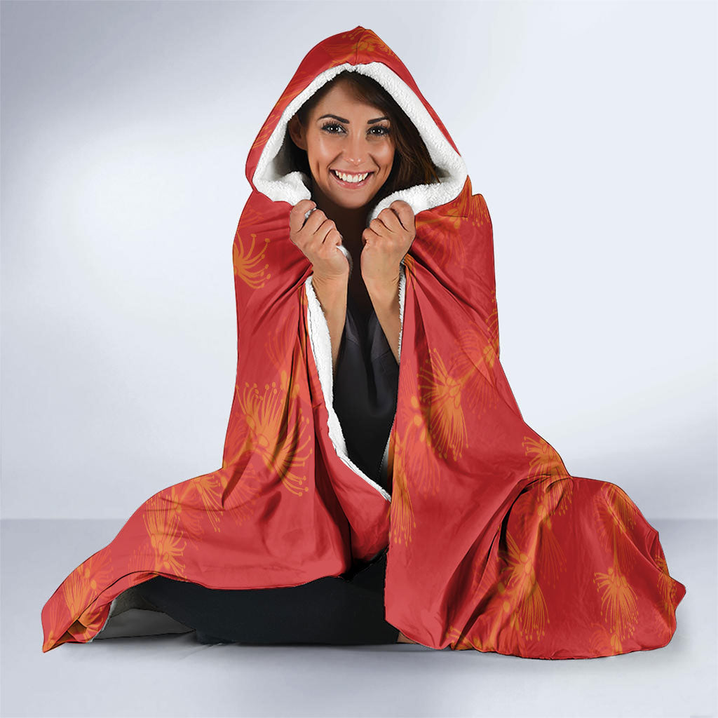 Aloha Hawaii Ohia Lehua Hooded Blanket Hawaiian Lei Stylized Stamp LT14 - Polynesian Pride