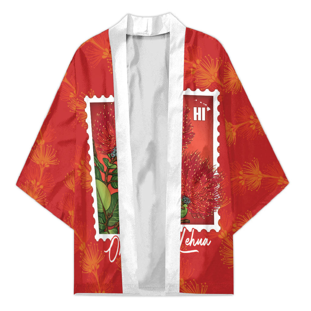 Aloha Hawaii Ohia Lehua Kimono Hawaiian Lei Stylized Stamp LT14 Unisex Red - Polynesian Pride