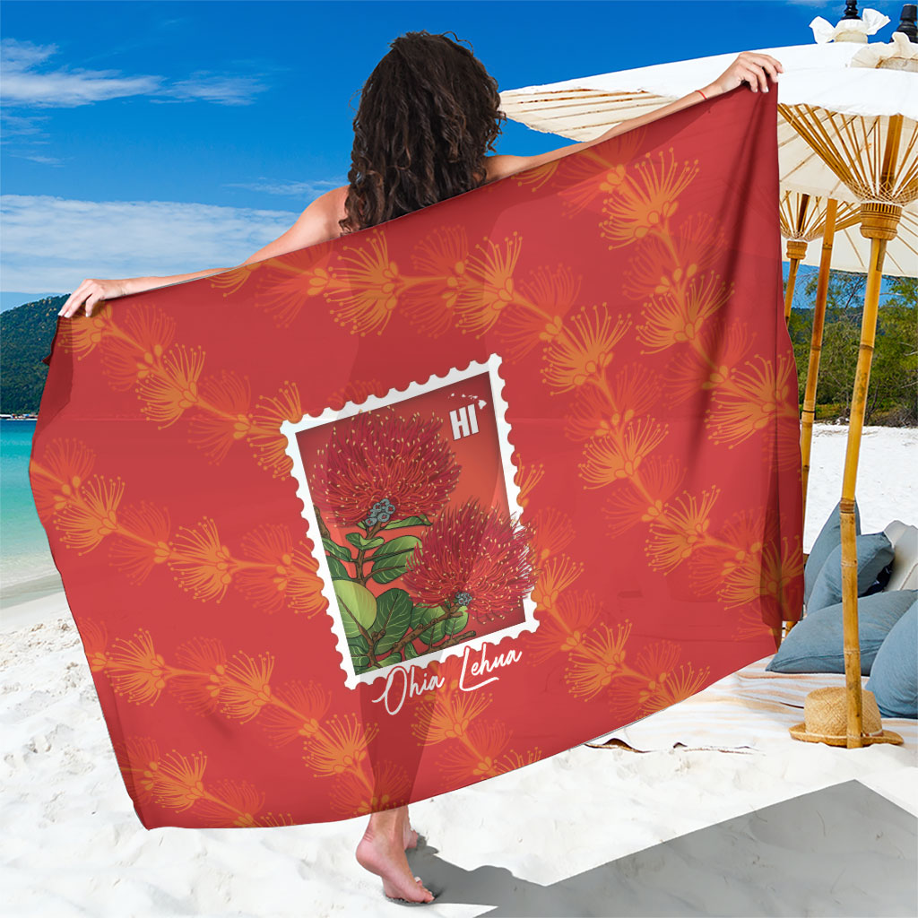 Aloha Hawaii Ohia Lehua Sarong Hawaiian Lei Stylized Stamp LT14 One Size 44 x 66 inches Red - Polynesian Pride