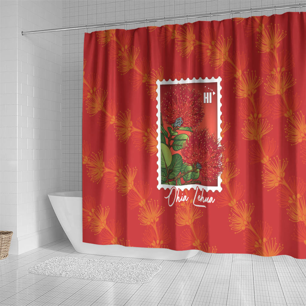 Aloha Hawaii Ohia Lehua Shower Curtain Hawaiian Lei Stylized Stamp LT14 - Polynesian Pride