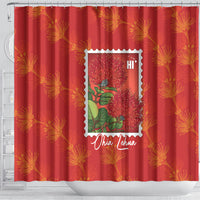 Aloha Hawaii Ohia Lehua Shower Curtain Hawaiian Lei Stylized Stamp LT14 - Polynesian Pride