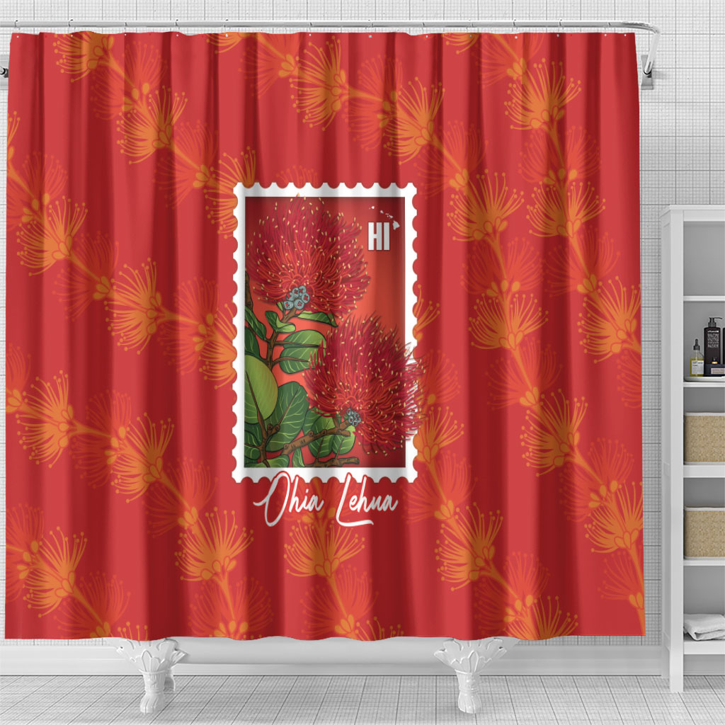 Aloha Hawaii Ohia Lehua Shower Curtain Hawaiian Lei Stylized Stamp LT14 - Polynesian Pride